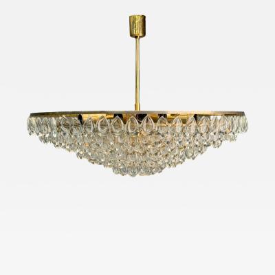  Palwa Palwa Teardrop Glass Brass Tiered Chandelier Germany 1960s