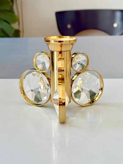  Palwa Set of 6 Palwa Gaetano Sciolari Style Brass Crystal Candle Holder Candlestick