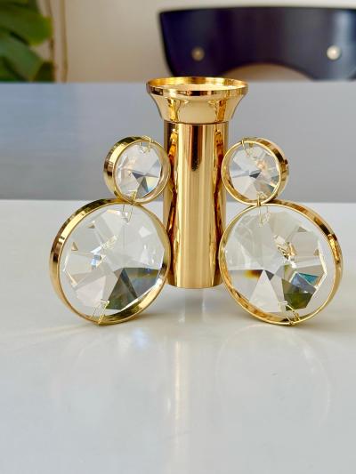  Palwa Set of 6 Palwa Gaetano Sciolari Style Brass Crystal Candle Holder Candlestick