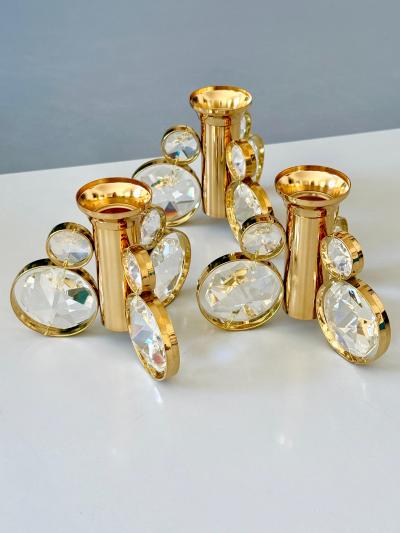  Palwa Set of 6 Palwa Gaetano Sciolari Style Brass Crystal Candle Holder Candlestick