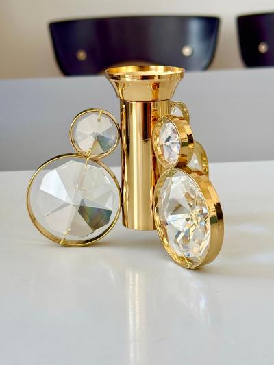  Palwa Set of 6 Palwa Gaetano Sciolari Style Brass Crystal Candle Holder Candlestick