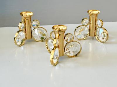  Palwa Set of 6 Palwa Gaetano Sciolari Style Brass Crystal Candle Holder Candlestick