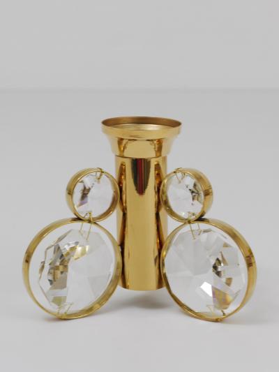  Palwa Set of 6 Palwa Gaetano Sciolari Style Brass Crystal Candle Holder Candlestick