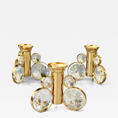  Palwa Set of 6 Palwa Gaetano Sciolari Style Brass Crystal Candle Holder Candlestick