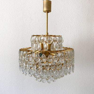 Palwa Seven Tiered Gilt Brass Chandelier or Pendant Lamp by Palwa Germany 1960s