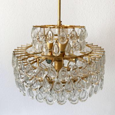 Palwa Seven Tiered Gilt Brass Chandelier or Pendant Lamp by Palwa Germany 1960s