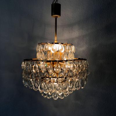 Palwa Seven Tiered Gilt Brass Chandelier or Pendant Lamp by Palwa Germany 1960s