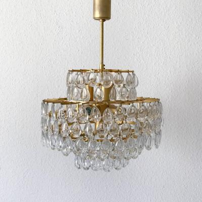 Palwa Seven Tiered Gilt Brass Chandelier or Pendant Lamp by Palwa Germany 1960s