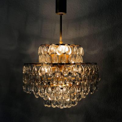 Palwa Seven Tiered Gilt Brass Chandelier or Pendant Lamp by Palwa Germany 1960s