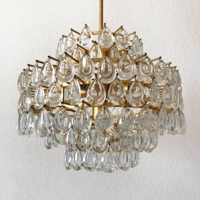 Palwa Seven Tiered Gilt Brass Chandelier or Pendant Lamp by Palwa Germany 1960s