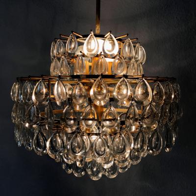 Palwa Seven Tiered Gilt Brass Chandelier or Pendant Lamp by Palwa Germany 1960s