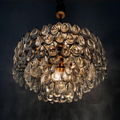 Palwa Seven Tiered Gilt Brass Chandelier or Pendant Lamp by Palwa Germany 1960s