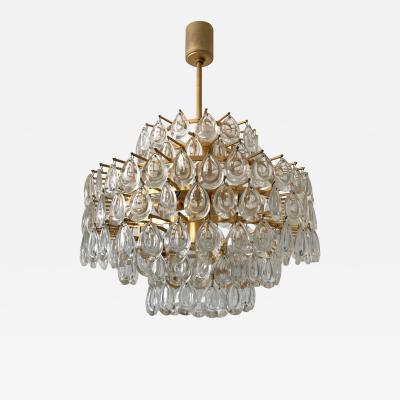  Palwa Seven Tiered Gilt Brass Chandelier or Pendant Lamp by Palwa Germany 1960s