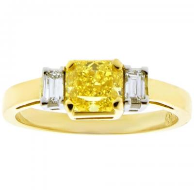 Pampillonia 74 Carat Vivid Yellow Internally Flawless Diamond Three Stone Ring