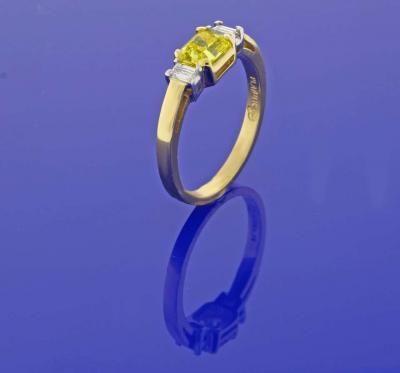 Pampillonia 74 Carat Vivid Yellow Internally Flawless Diamond Three Stone Ring