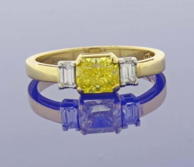 Pampillonia 74 Carat Vivid Yellow Internally Flawless Diamond Three Stone Ring