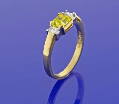Pampillonia 74 Carat Vivid Yellow Internally Flawless Diamond Three Stone Ring