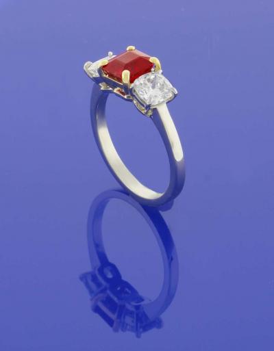 Pampillonia A G L Burma Ruby and Diamond Thee Stone Ring by Pampillonia