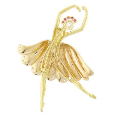  Pampillonia DIAMOND AND RUBY BALLERINA BROOCH BY PAMPILLONIA JEWELERS