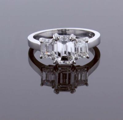 Pampillonia Emerald Cut Diamond Three Stone Ring