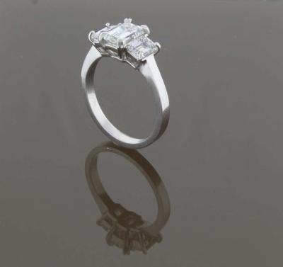 Pampillonia Emerald Cut Diamond Three Stone Ring