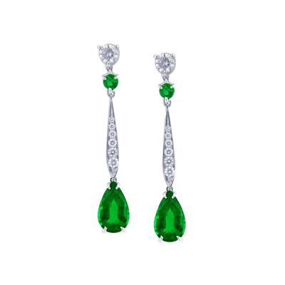  Pampillonia PLATINUM EMERALD AND DIAMOND DROP EARRINGS