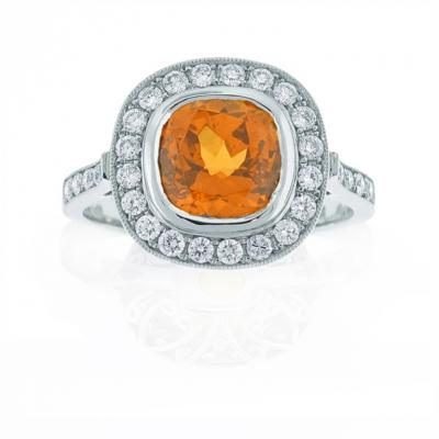  Pampillonia PLATINUM SPESSARTITE AND DIAMOND RING