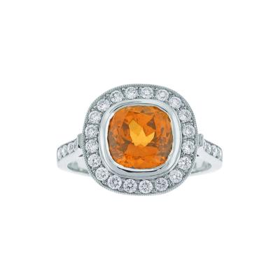  Pampillonia PLATINUM SPESSARTITE AND DIAMOND RING