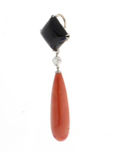 Pampillonia Pampillonia Large Coral and Onyx Drop Earrings