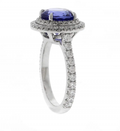 Pampillonia Platinum Tanzanite and Double Diamond Halo Ring by Pampillonia
