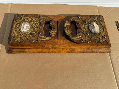  Parkins Gotto Parkins and Gotto Burlwood and Brass Gliding Book Stand With Cameos