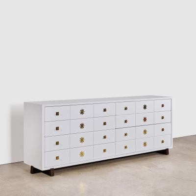  Parzinger Originals Tommi Parzinger Double Commode White Lacquer Brass USA 1950s