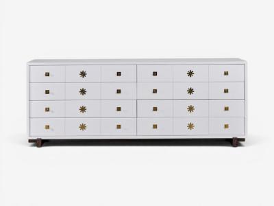  Parzinger Originals Tommi Parzinger Double Commode White Lacquer Brass USA 1950s