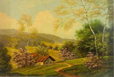  Paul Kujal 1900s Oil on Board Impressionstic Landscape Painting Signed Paul Kujal
