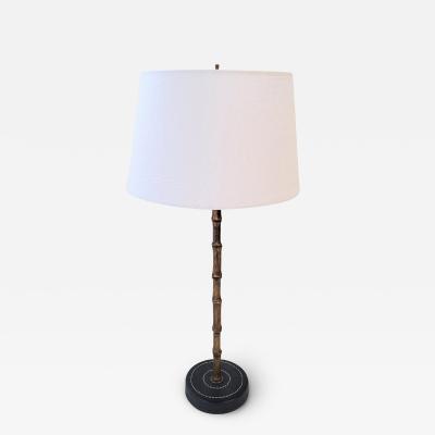  Paul Marra Design Adnet Inspired Faux Bamboo and Leather Wrapped Table Lamp