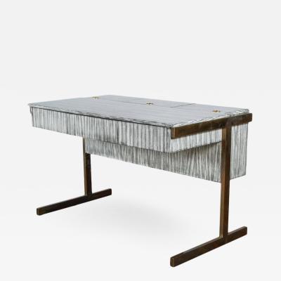  Paul Marra Design Writing File Desk in Gray Zebra Finish and Aged Brass