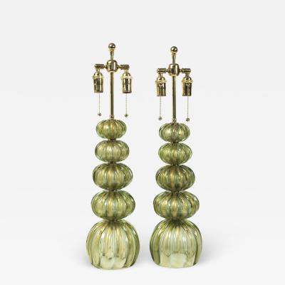  Pauly Co Pair Of Vintage Murano Gold Green Table Lamps by Pauly