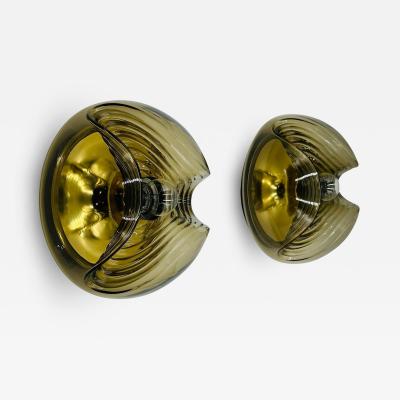  Peill Putzler Amber Glass Brass Ceiling Lights Wall Sconces by Peil Putzler Germany 1960s