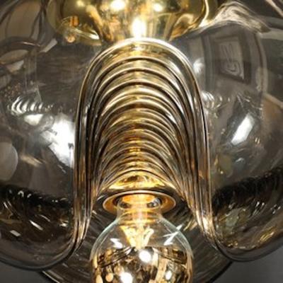  Peill Putzler Mid Century Smoked Glass Undulating Pendant Chandelier by Peill Putzler