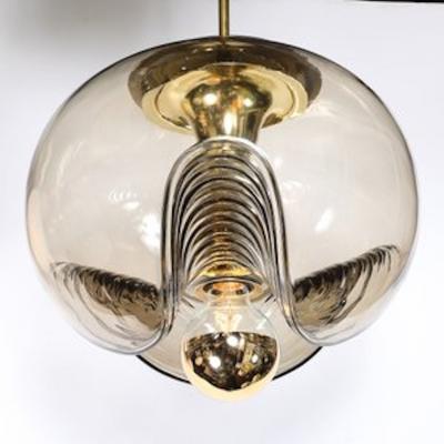  Peill Putzler Mid Century Smoked Glass Undulating Pendant Chandelier by Peill Putzler