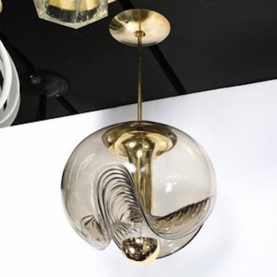  Peill Putzler Mid Century Smoked Glass Undulating Pendant Chandelier by Peill Putzler
