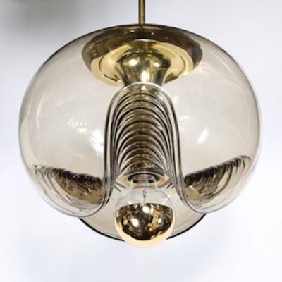 Peill Putzler Mid Century Smoked Glass Undulating Pendant Chandelier by Peill Putzler
