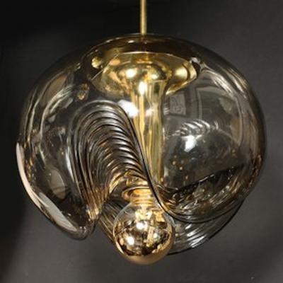 Peill Putzler Mid Century Smoked Glass Undulating Pendant Chandelier by Peill Putzler