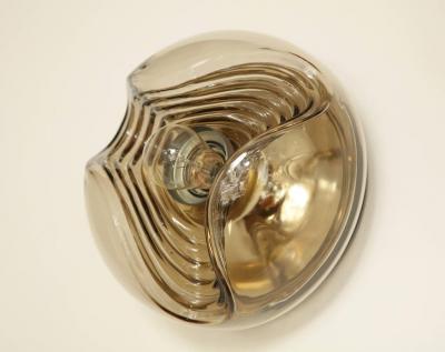  Peill Putzler Pair of Mid Century Smoked Glass Wave Sconces Flush Mounts By Peill Putzler