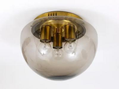  Peill Putzler Peill Putzler Midcentury Glass Globe Flushmount Ceiling Lamp Germany 1970s