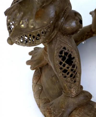  People from Benin Benin Nigeria Bronze Figural Offering Depicting Leopards and Tribesmen