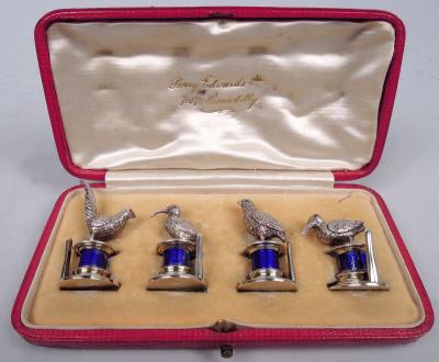  Percy Edwards Co English Edwardian Sterling Silver Game Bird Place Card Holders 1908