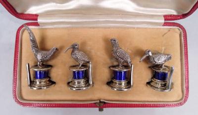  Percy Edwards Co English Edwardian Sterling Silver Game Bird Place Card Holders 1908