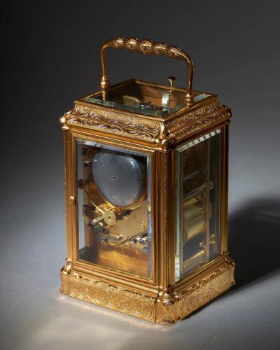  Perregaux Au Locle Engraved Eight Day Striking and Repeating Carriage Clock by Perregaux Au Locle