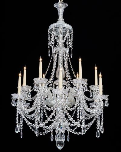  Perry Co A FINE PAIR OF TWELVE LIGHT CUT GLASS ANTIQUE CHANDELIERS BY PERRY CO